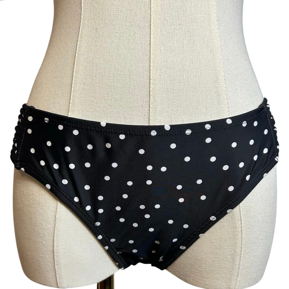 Black White Strappy Side Bikini Bottom Swim Medium Coquette Minimalist Y2K